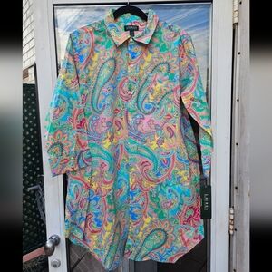 NWT Ralph Lauren CottonVibrant Paisley Night Shirt Or Beach Cover Up Shirt